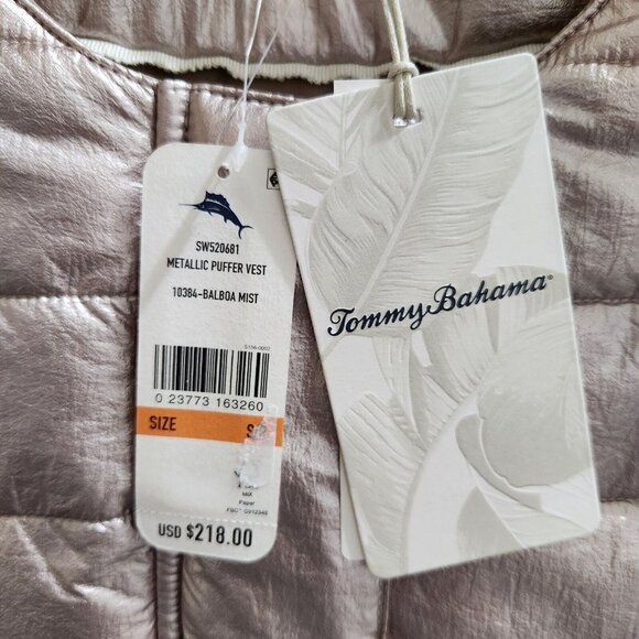 Tommy Bahama Women’s Metallic Zip Snap Puffer Vest Balboa Mist Size S NWT --5 - Picture 8 of 8